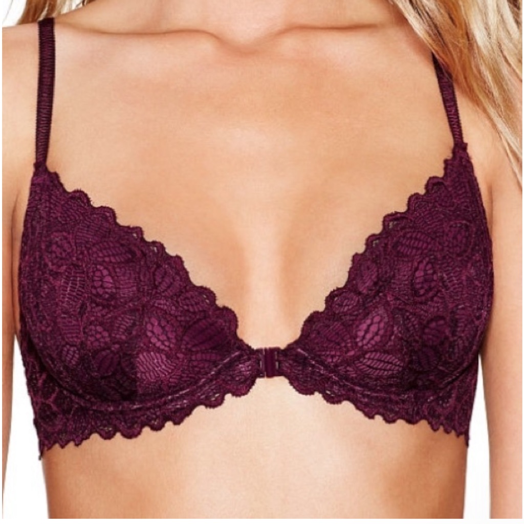 Pink Victoria's Secret Lace Racerback Front Closure Burgundy Bra 32d